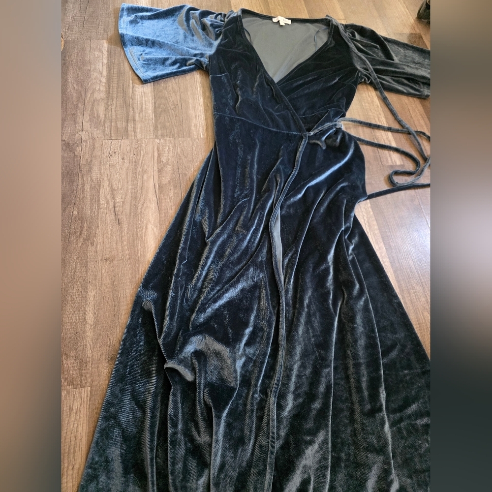 BALTIC BORN KATELYN VELVET MAXI WRAP DRESS BLUE SHIRT SLEEVE KIMONO Wedding Y2k - Picture 9 of 14